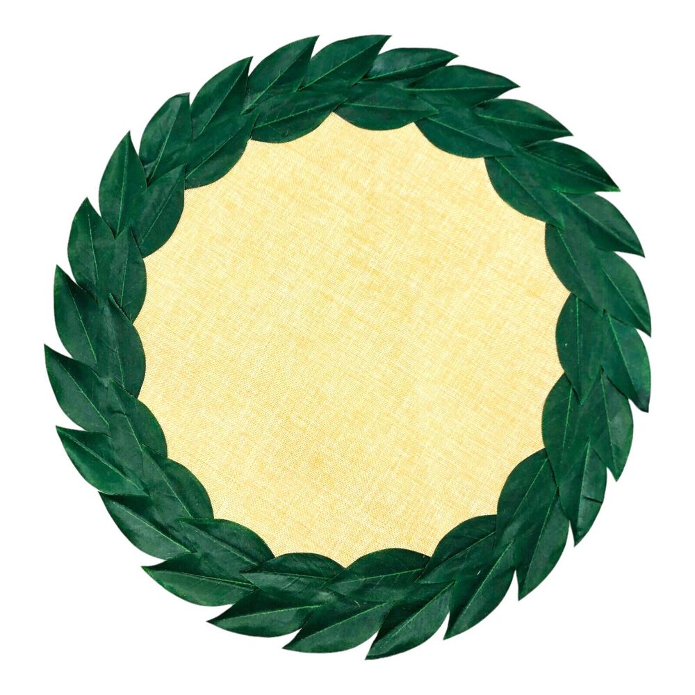 Pier 1 Bayleaf Burlap Charger Placemat Green Natural 16" Wreath Wedding Holiday